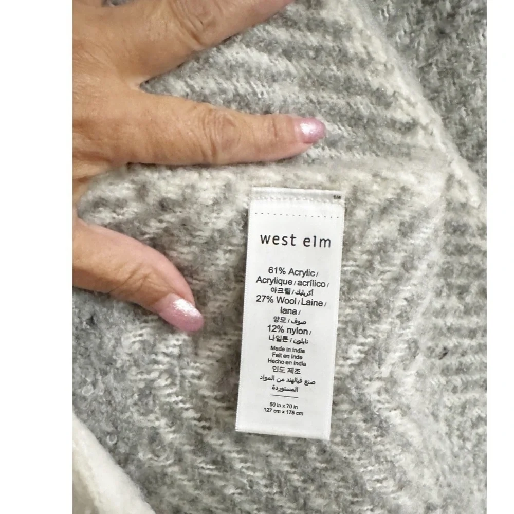 West Elm Wool Blend Gray/ Cream Color Throw Blanket